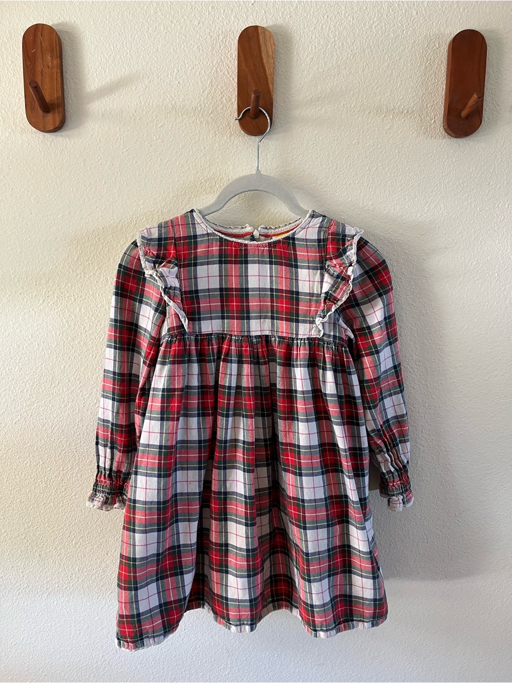 Mini Boden Red & Green Plaid Ruffle Long-Sleeve Holiday Dress